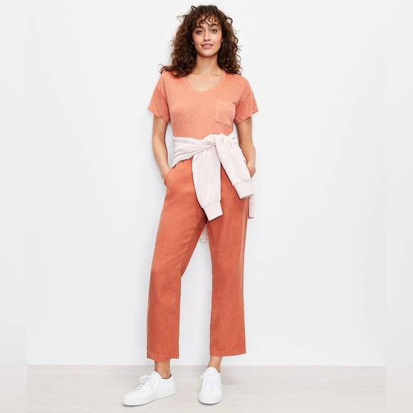 Lou & Grey Crosshatch Softstretch Linen Pants Size Medium EUC (RUST) - Picture 1 of 7